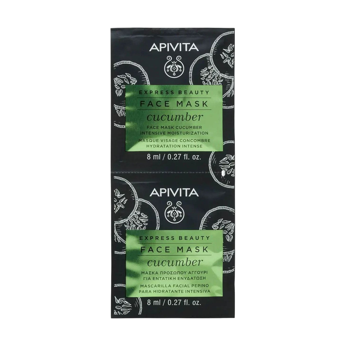 Маска для обличчя Apivita Express Beauty Intensive Moisturization Face Mask Інтенсивне зволоження, з огірком, 2*8 мл (саше)
